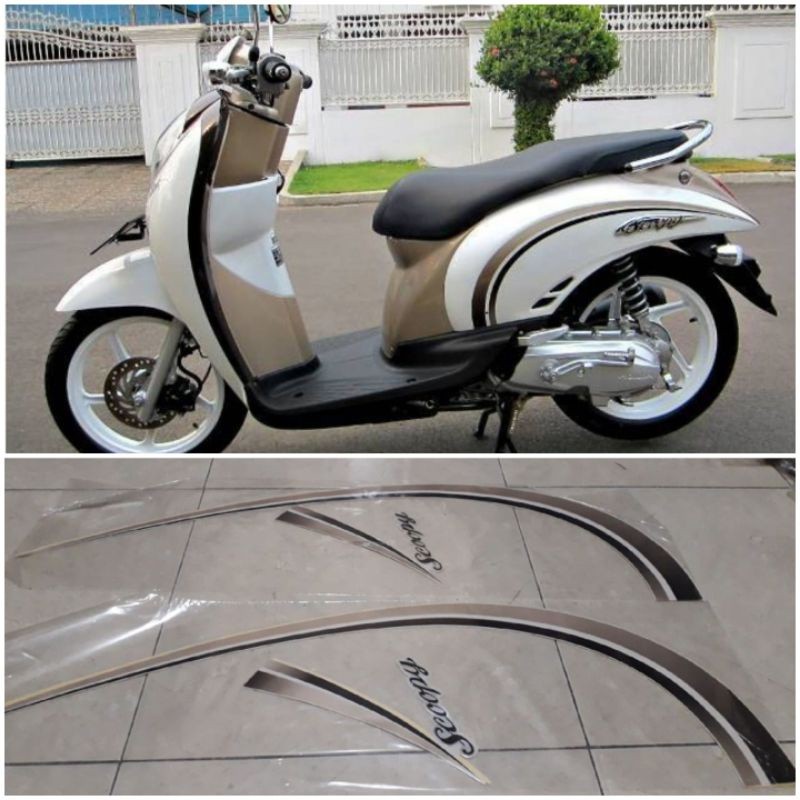 STIKER STRIPING LIS BODY HONDA SCOOPY KARBU 2010 PUTIH CREAM