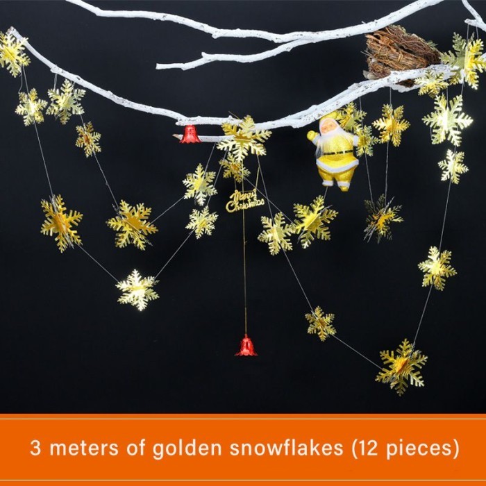 

12pcs Snowflakes Dekor 3 Meter Snowflake Christmas Ornaments Snowflake - Emas