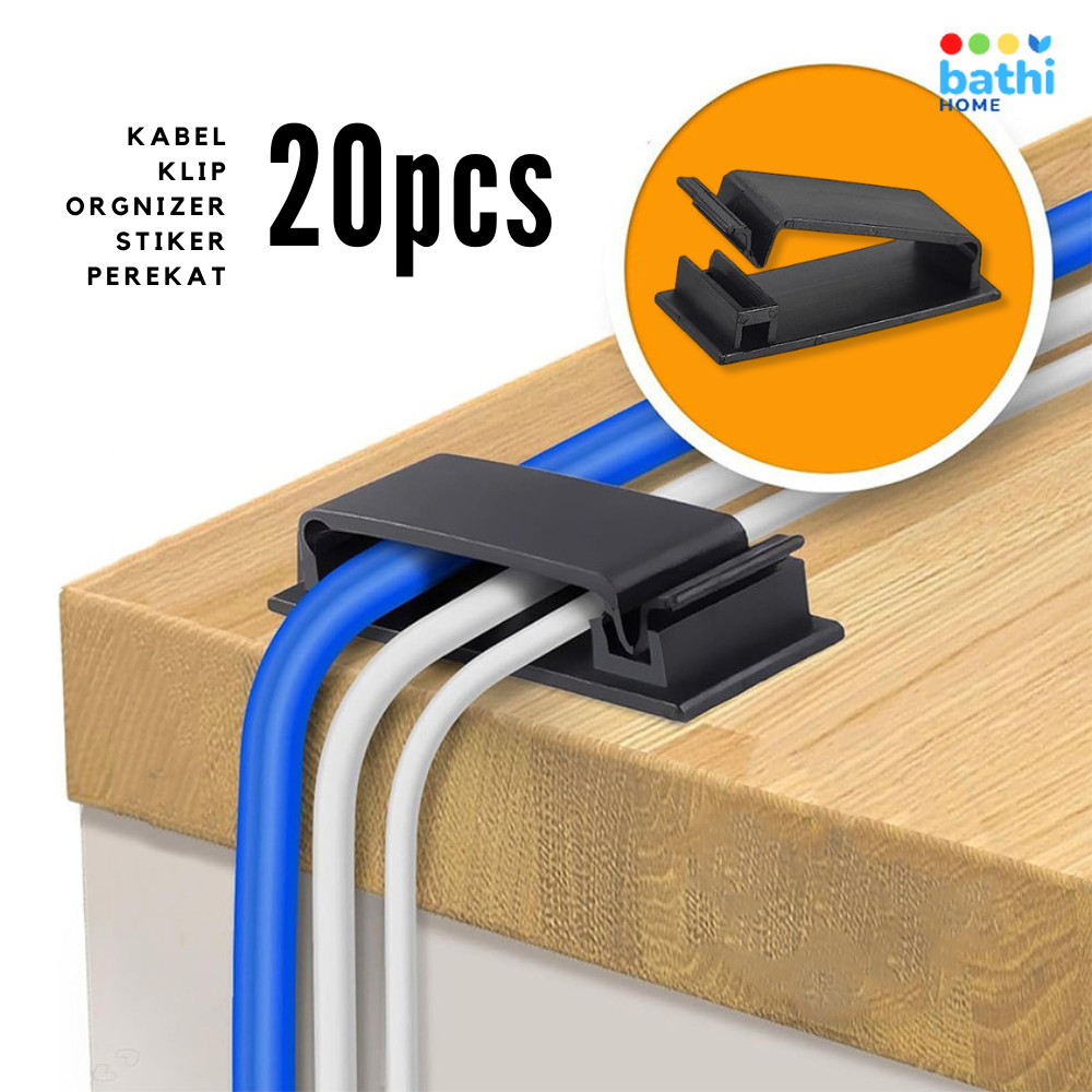 BATHI Penjepit Kabel Klip Klem Plastik Tempel Hitam 20 pcs Management Wire Organizer FC30
