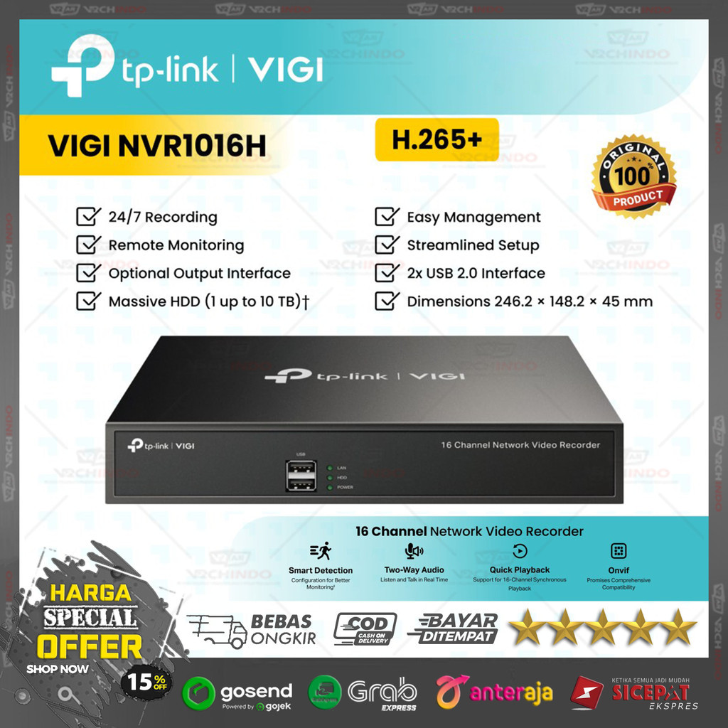 NVR TP-Link VIGI NVR1016H NVR 16 Channel H.265 ONVIF Up to 10TB Storage 
