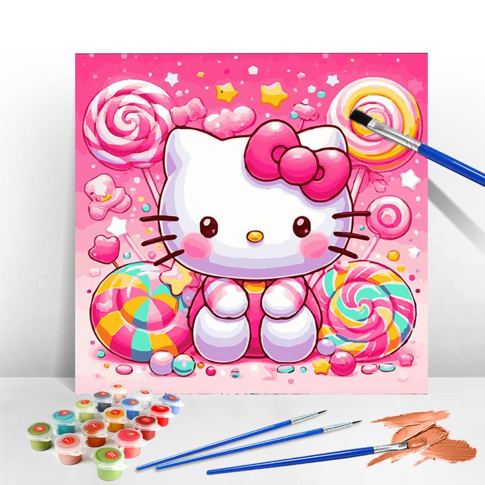 

Sanrio Oil Painting By Numbers Hello Kitty Handpainted Kit For Adults Coloring On Canvas Cartoon Candy Wall Decor For Home