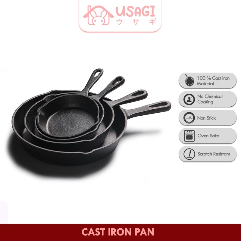 gj72wf Usagi Cast Iron Pan / Fry Pan Skillet / Wajan Besi / Penggorengan Cast Iron / Alat Masak Cast