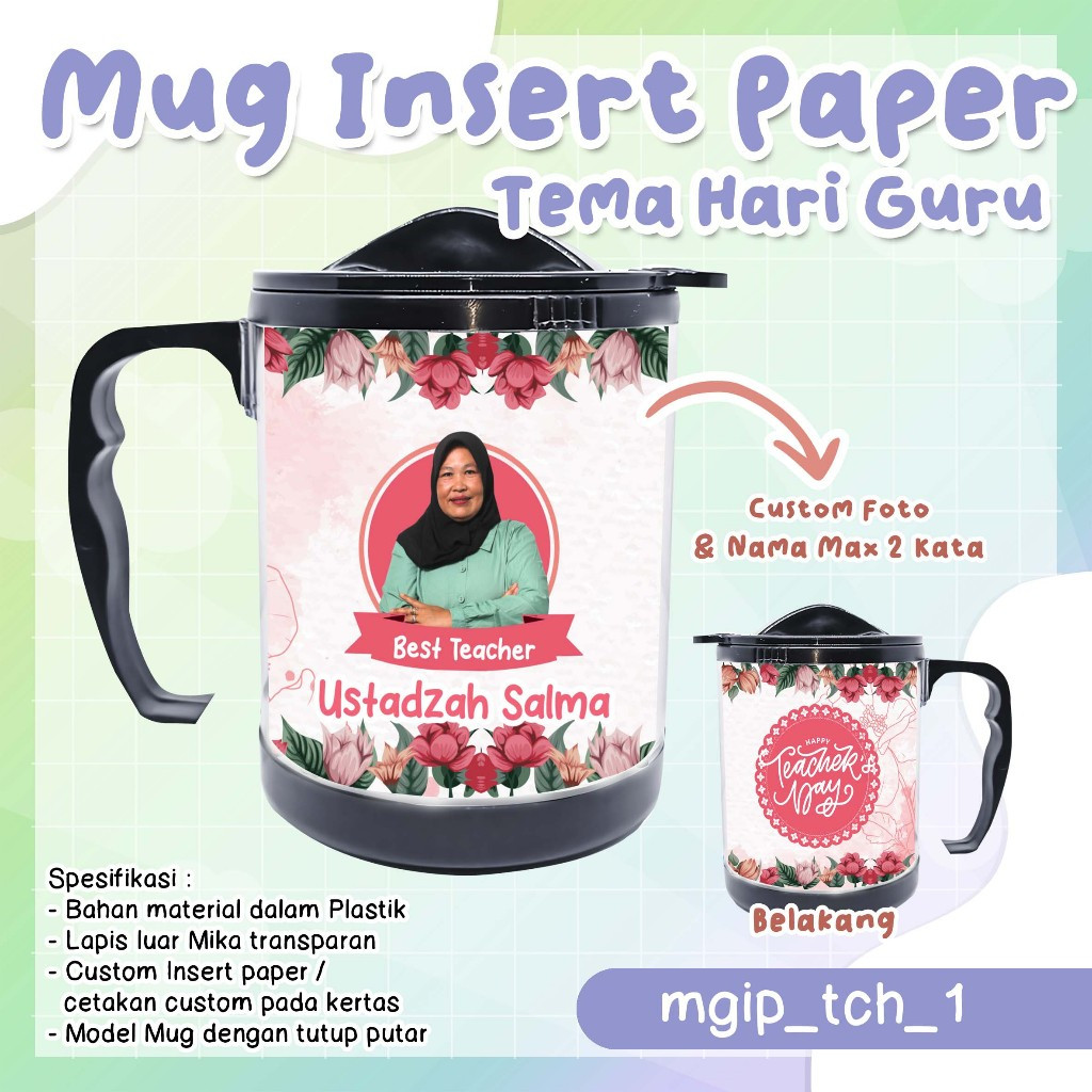 Custom Mug Plastik / Gelas Platik Insert Paper Custom - TEMA HARI GURU - Kado untuk Guru