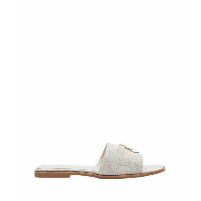 Pazzion Flat Sandals with Monogram Logo - Beige