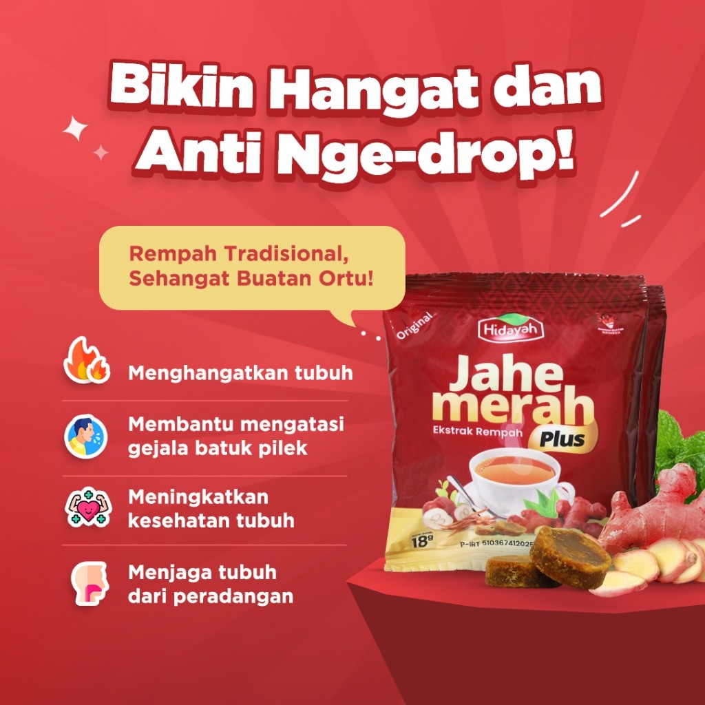 

Jahe Merah Hidayah | Minuman Herbal Renceng Isi 10 Sachet