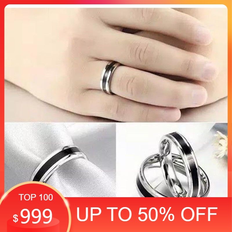 Cincin Pria Wanita titanium couple epoxy list putih hitam Style