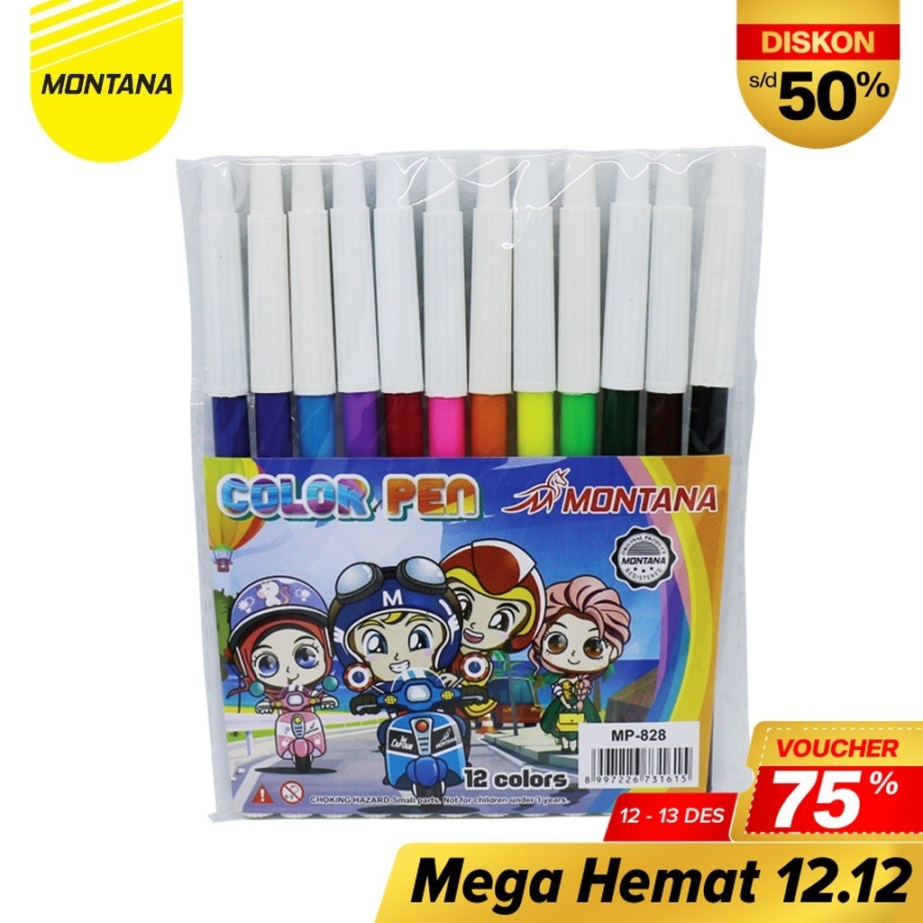 

MONTANA Spidol Penanda 12 Warna Color Pen Marker MP-828/Retail