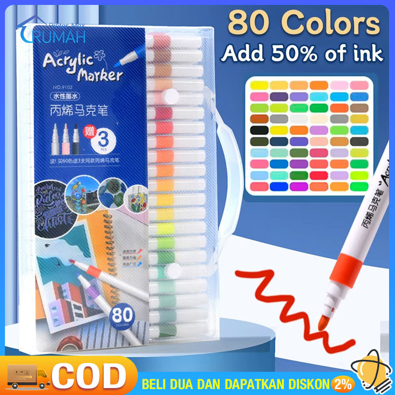 

24/36/48/60/72/80/96 Colors Akrilik Marker Set Spidol Akrilik Spidol DIY Painting Spidol Pastel Pulpen Diy Highlight Drawing Waena Baru