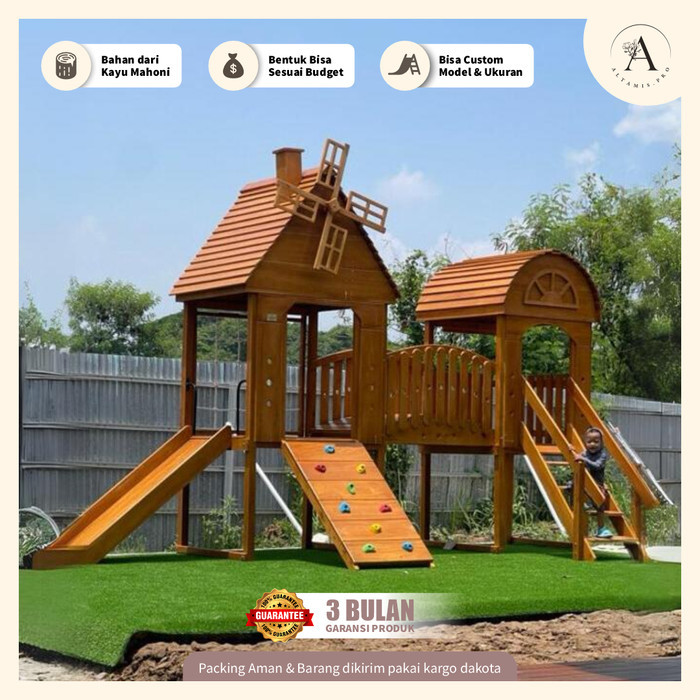 Mainan Anak Playground Indoor Outdoor Brakiasi Perosotan Jembatan Rumah Mini Kayu Mahoni Kokoh
