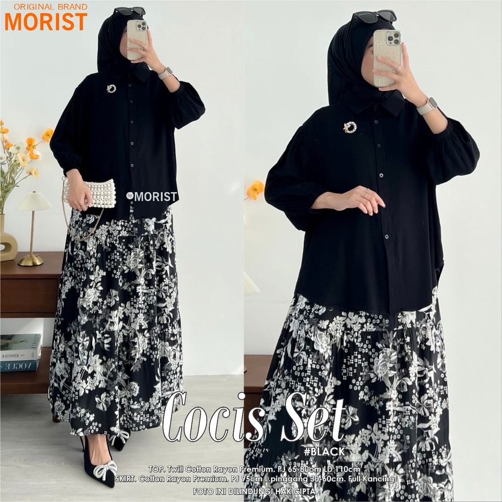 (ORI MORIST) Setelan Rok Wanita Terbaru LD 110| Jumbo LD 120| One Set Rok Blouse Skirt Bahan Twil Ra