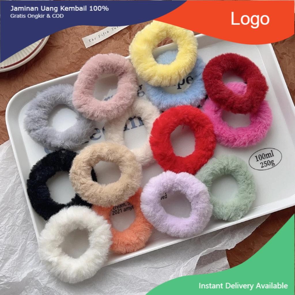 Ikat Rambut Scrunchie Bulu/Tali Rambut Bulu Kecil bando korea karet elastis black ikat rambut volly