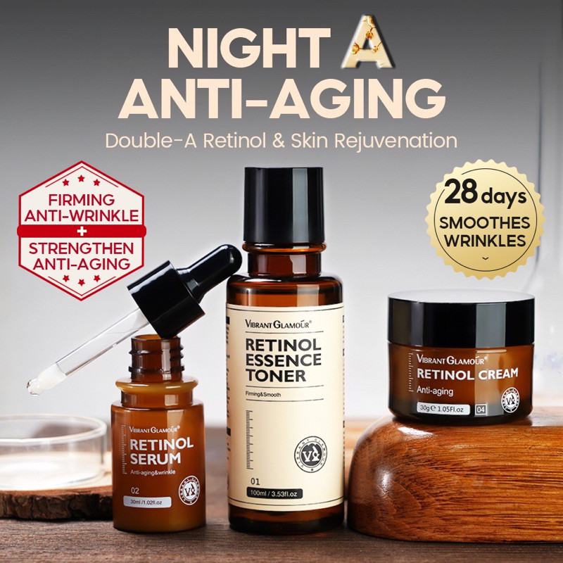 (BPOM) PAKET LENGKAP Vibrant Glamour Retinol 3 PCS [ cream wajah , serum wajah , toner wajah] night 