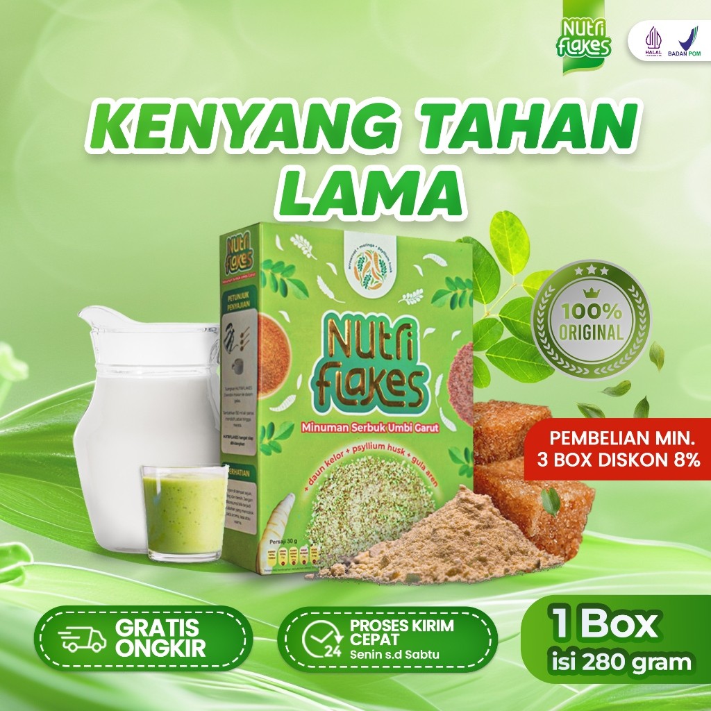

Nutriflakes - Sereal Sehat Mengobati Asam Lambung Melancarkan Pencernaan & Kenyang Tahan Lama Asupan Sarapan Diet Sehat Original Umbi Garut