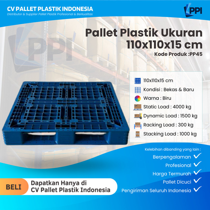 

Pallet Plastik Bekas/Baru Ukuran 110x110x15 cm – PP45 / Pallet Plastik Biru / Pallet Plastik Jaring