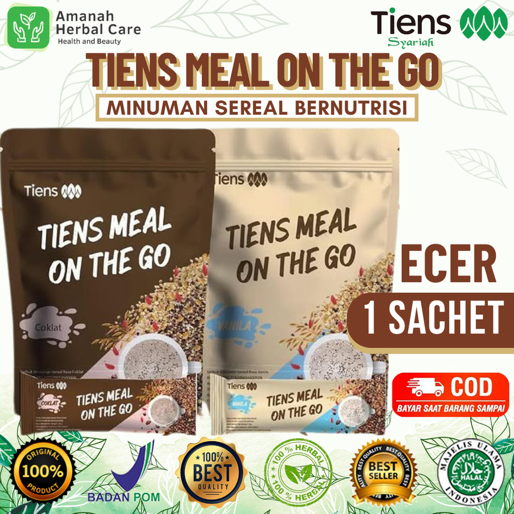 

Ecer 1 Sachet Tiens Meal on The Go Minuman Sereal Bernutrisi Original BPOM Halal MUI, Pengganti Makan Pagi & Malam, Menahan Nafsu Makan Berlebih, Terasa Kenyang Lebih Lama, Bantu Turunkan Berat Badan Berlebih, Rendah Lemak, Rendah Gula, Rendah Garam