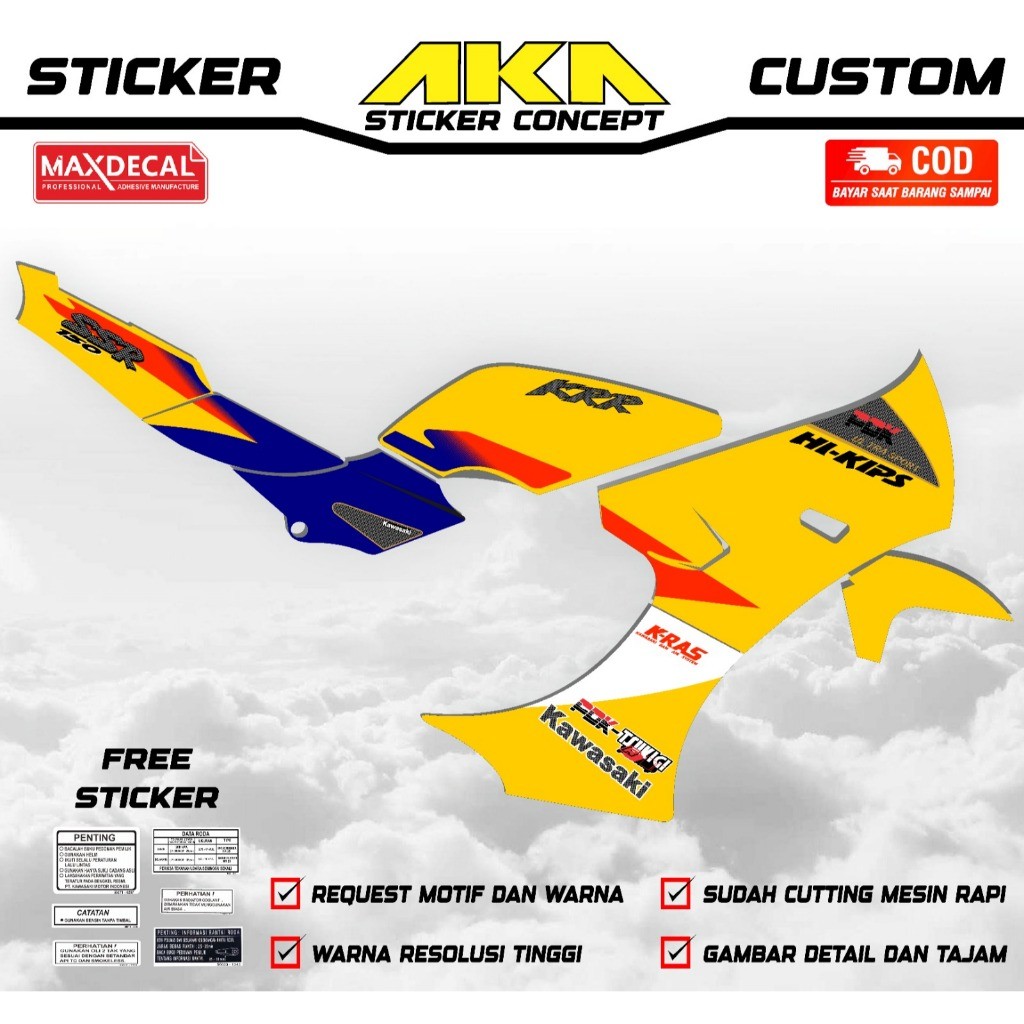 Sticker striping Kawasaki Ninja KRR SSR SE kuning transparan laminasi maxdecal (bisa request)
