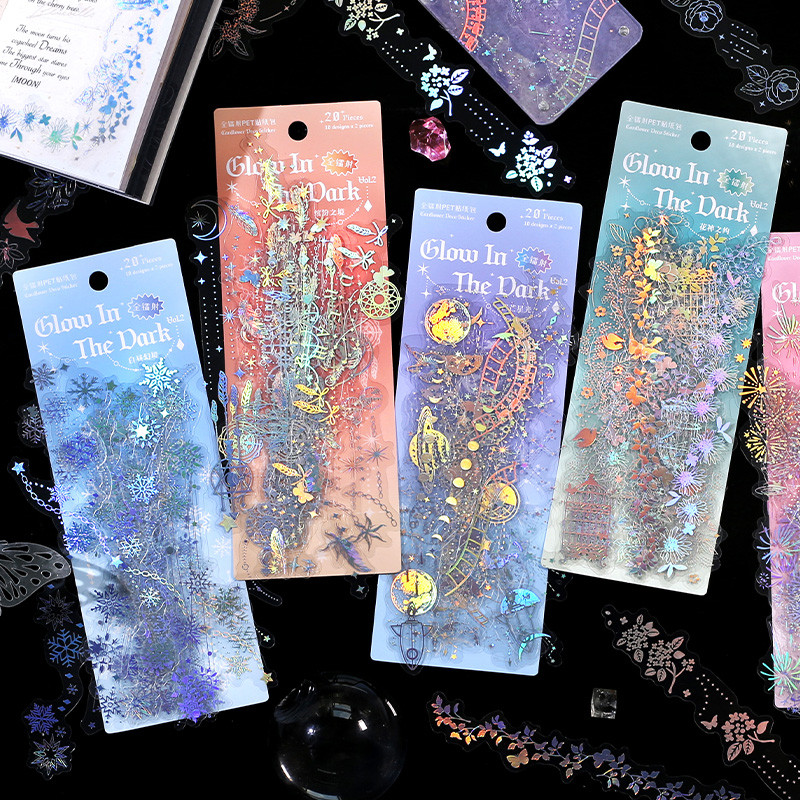 

6 tyles 20 pcs Dream dazzle PET material sticker DIY Scrapbooking Supplies Collage Decor Junk Journal Label sticker