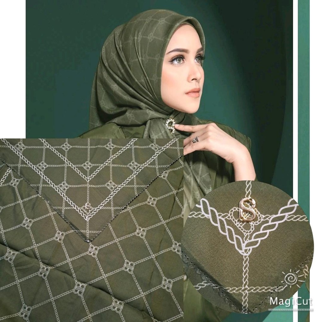 Lc ttk 3 mirror/ kotak exlusive motif Decodra voile square semi ori Button scarves with metal logo B
