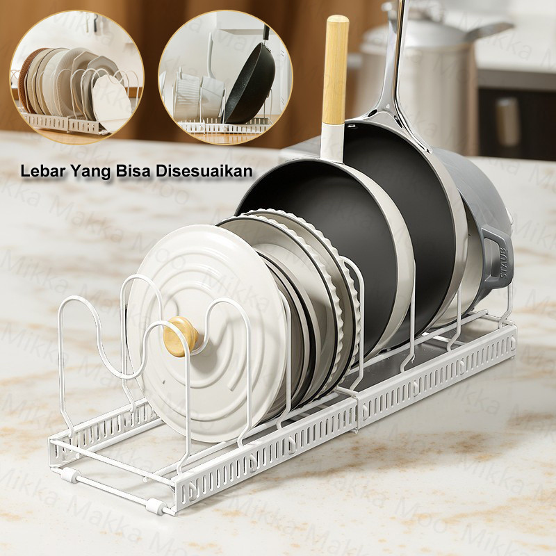 Rak tutup panci yang dapat ditarik multi-fungsi / rak penyimpanan dapur yang dapat disesuaikan / rak