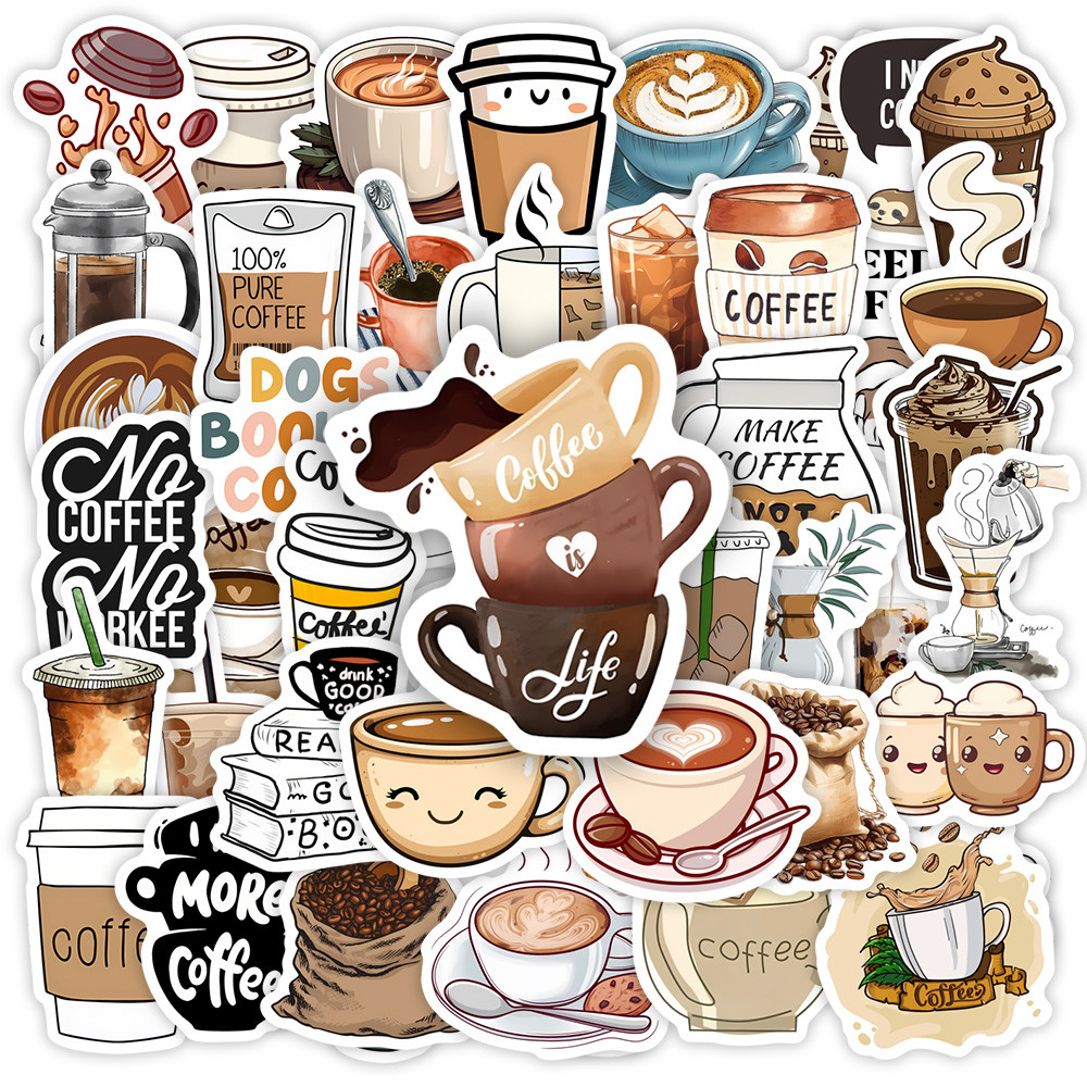 

Watercolor Illustration Coffee Stickers DIY Kids Toy Gift Decal for Phones Laptops Cup Luggage Waterproof Latte Mugs Collections