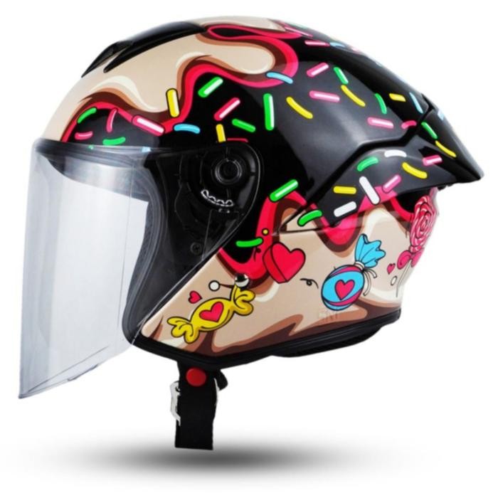 Jitsu Helm Js1 Motif Black SNI Visor Venom Kaca Motor - Candy Black Gloss, BENING, M