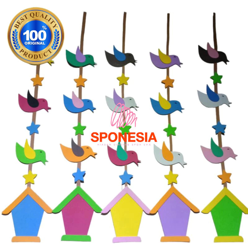 (1 Helai) Gantungan Hiasan Jendela dan Dinding Burung dan Sangkar bisa custom tulisan untuk dekorasi