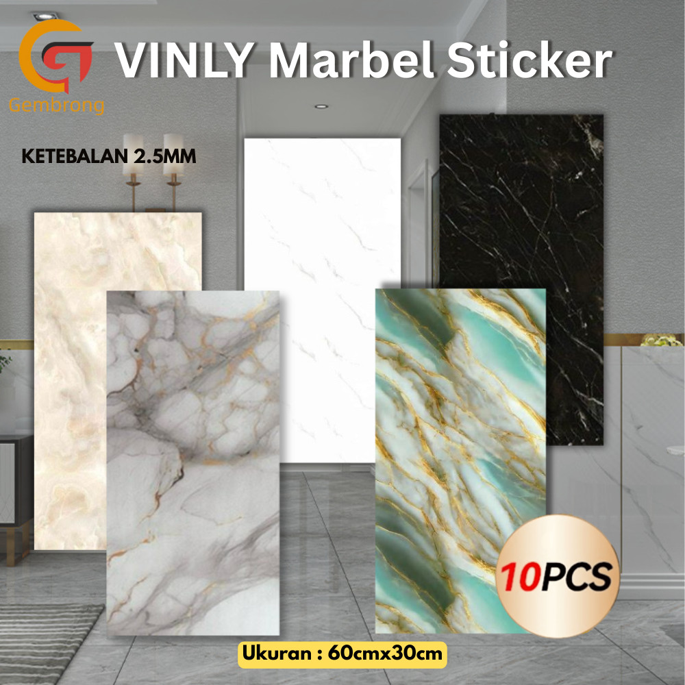 (10 Lembar) Wallpaper Marbel Sticker 60cm*30cm wallpaper keramik kamar mandi