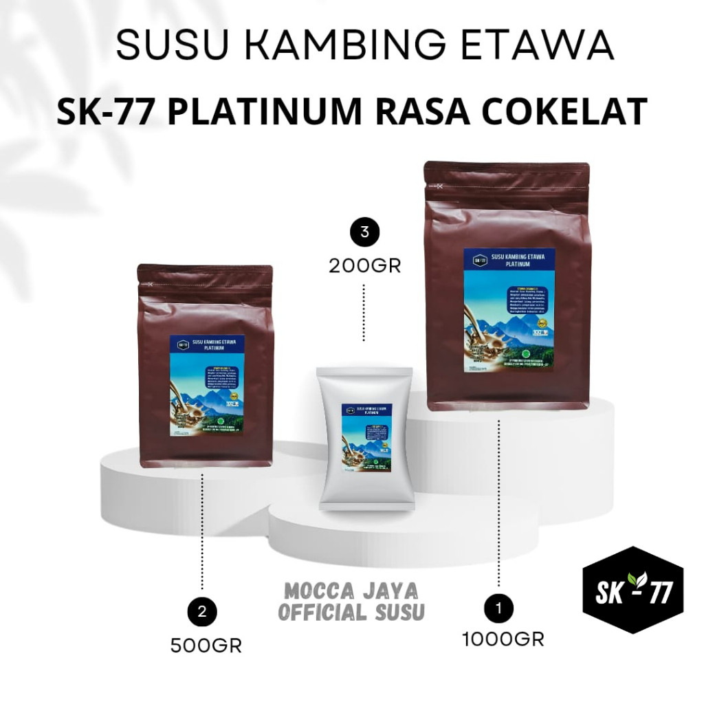 

SK-77 PLATINUM-SUSU KAMBING ETAWA BUBUK RASA COKELAT KEMASAN 200GR\500GR\1000GR UNTUK KESEHATAN TULANG DAN SALURAN PERNAFASAN
