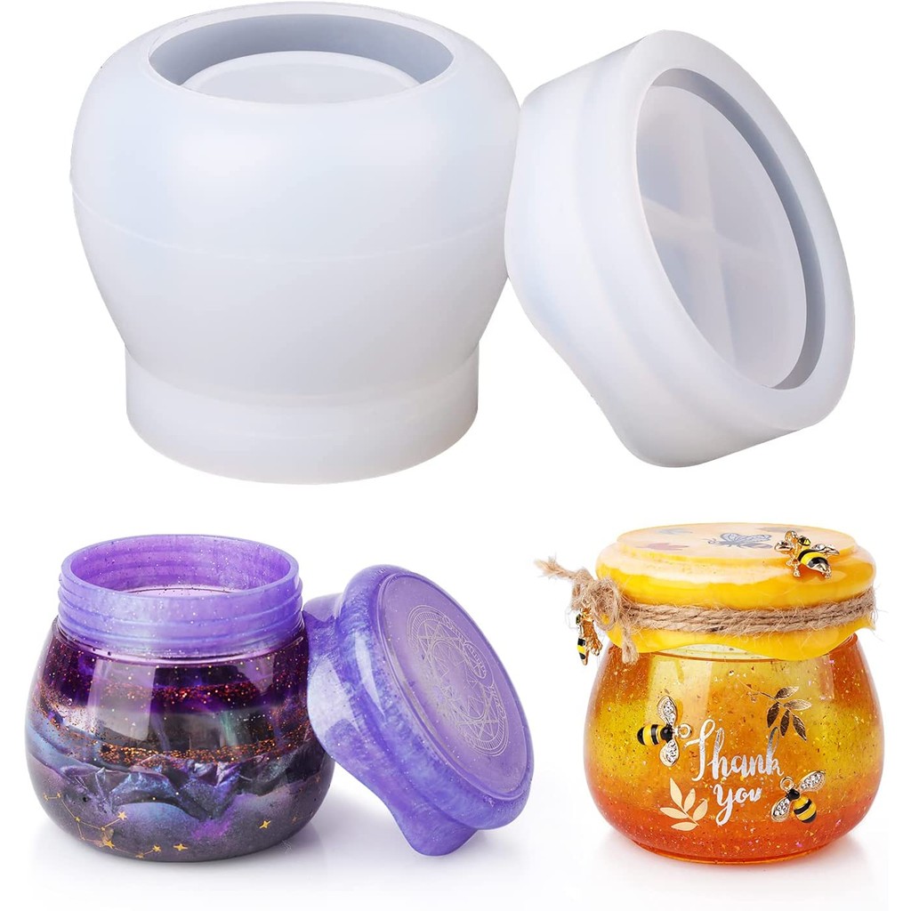

Pudding Jar Storage Bottle Silicone Resin Mold with Lid Candle Holder Box Mould Epoxy Casting Resin Mold