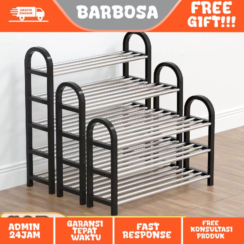Bahan Plastik & Stainless Rak Sepatu Sandal 5/4/3 Tingkat Tempat Sepatu Estetik 75x20x75cm