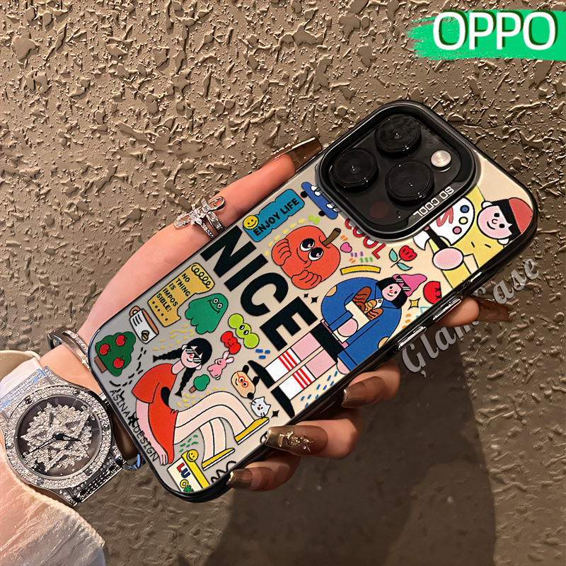 Kekinian Coretan Glossy Hologram PC Case OPPO A18 A57 A16 A15 A17 A60 A3x A3s A5s A54 A53 A12 A31 A5