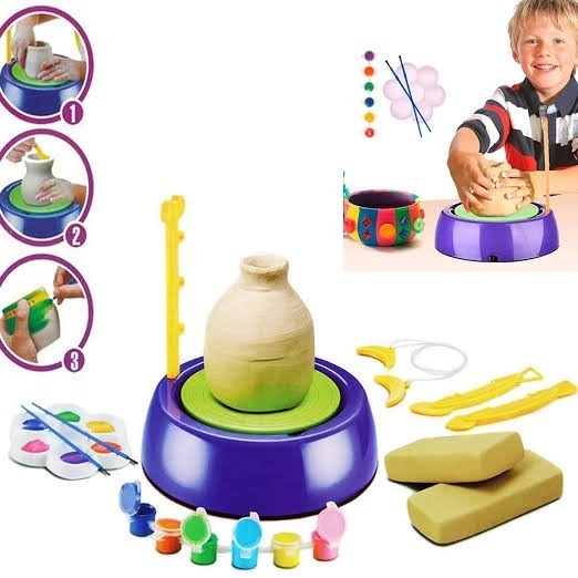 ELECTRIC MINI CERAMIC POTTERY MACHINE WHEEL DIY ART CRAFT MAINAN ANAK - pottery wheel