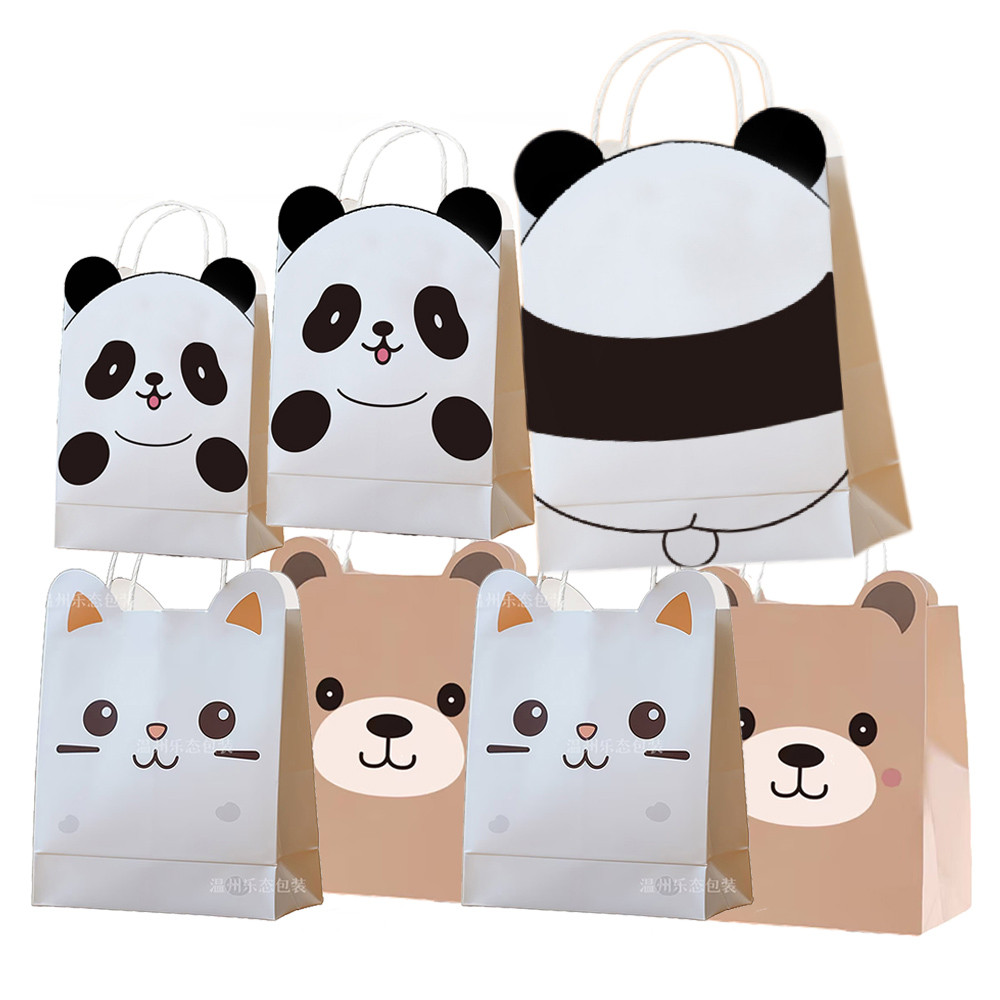 

6/12/24PCS Animal Theme Gift Bag Cartoon Panda Cartoon Cat Pattern Jungle Kid Birthday Party Candy Cookie Packaging Bags