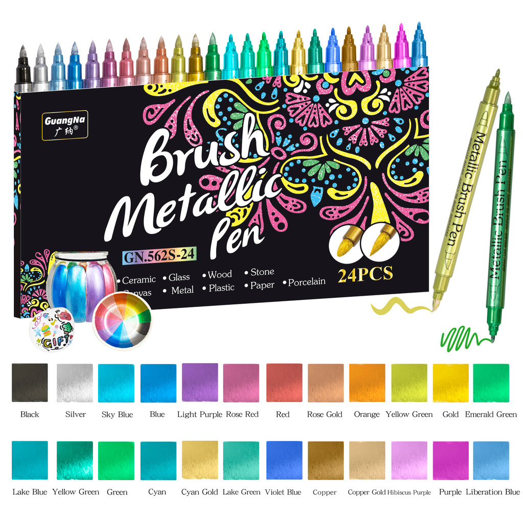 

Double-Head Soft&Hard 12/24-Color Metallic Marker Pen Sets-Perfect for Rock Painting, Mug Decoration, Ceramic Art&DIY Projects