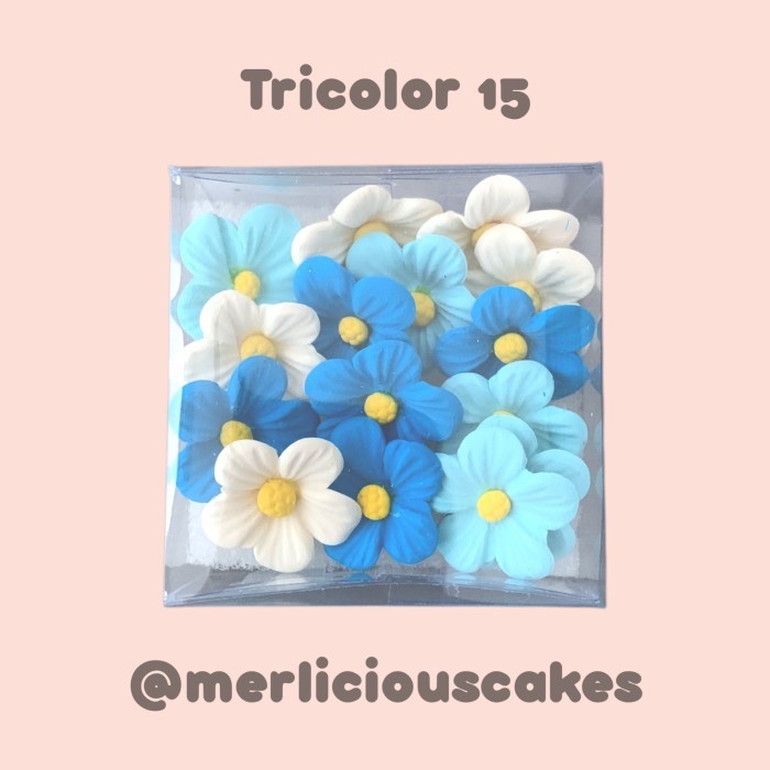 

Tricolor 15 Biru Bunga Gumpaste Flower Cake Kue Topper