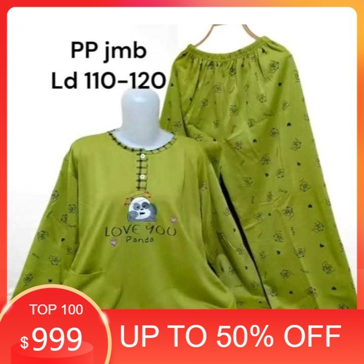 Set PP Baju Tidur Kaos Lengan Panjang Dan Celana Panjang Jumbo Babydoll Wanita LD 110-120cm