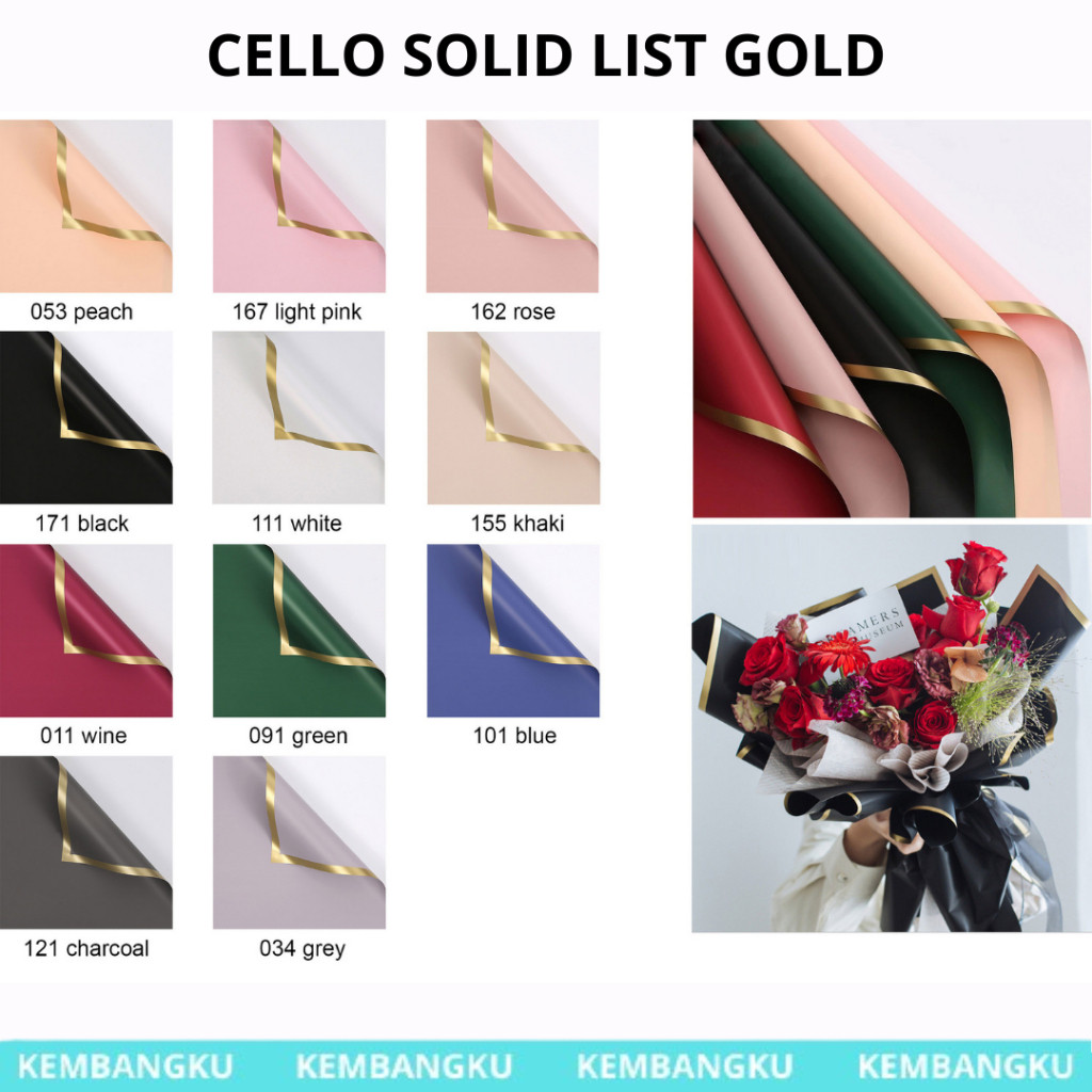 

(lembaran)Kertas Buket Cellophane Solid List Gold