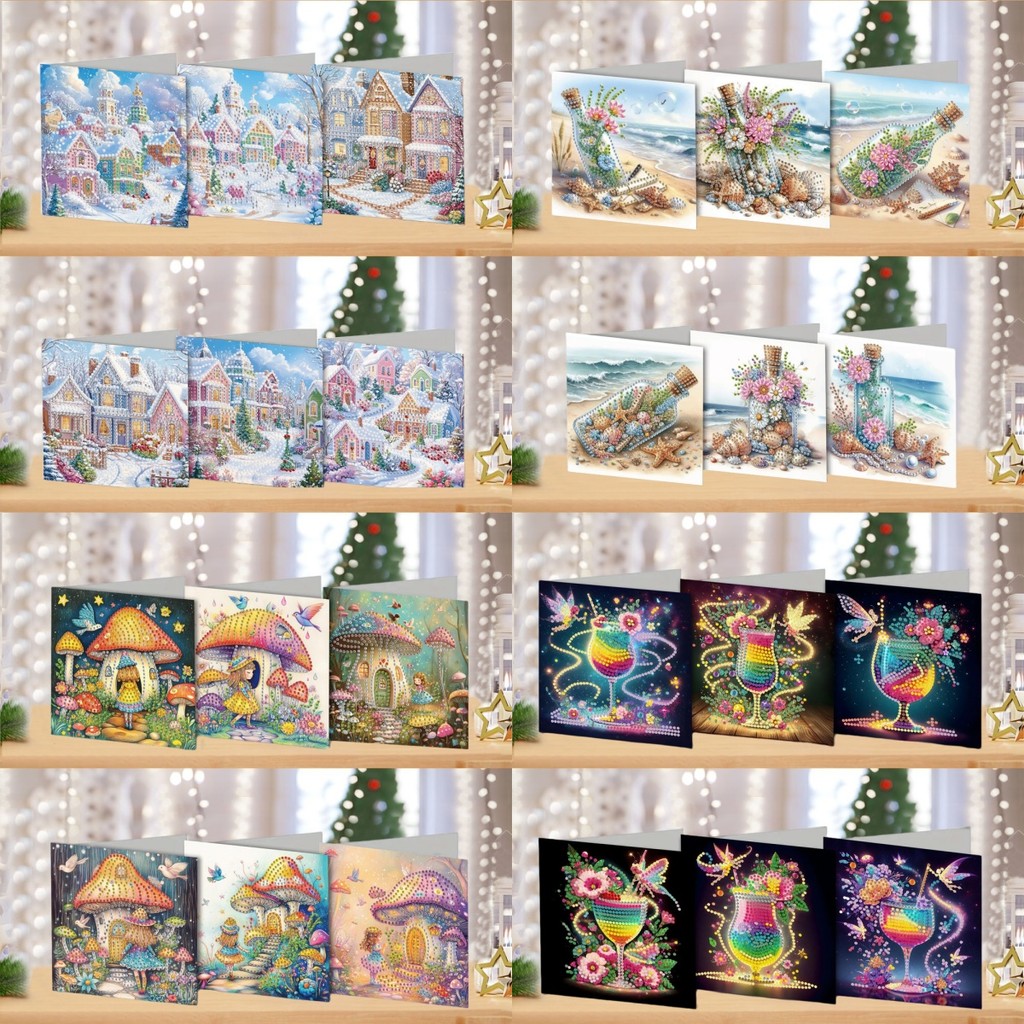 

6 DIY house/bottle/pattern diamond painting kit greeting cards, expressing unspeakable love and writing romance