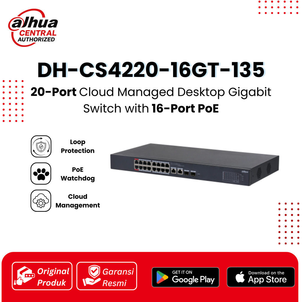 Dahua DH-CS4220-16GT-135 20Port Cloud Managed Desktop Gigabit Switch 16-Port PoE
