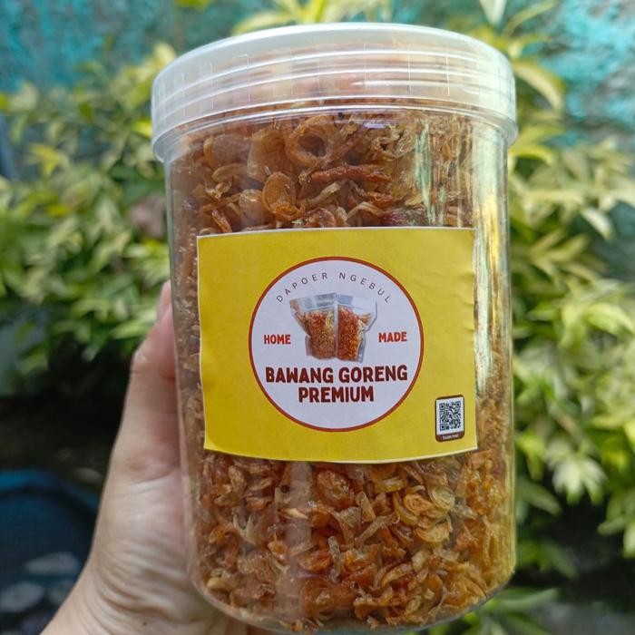 

Bawang goreng premium asli tanpa tepung 275gr (toples)