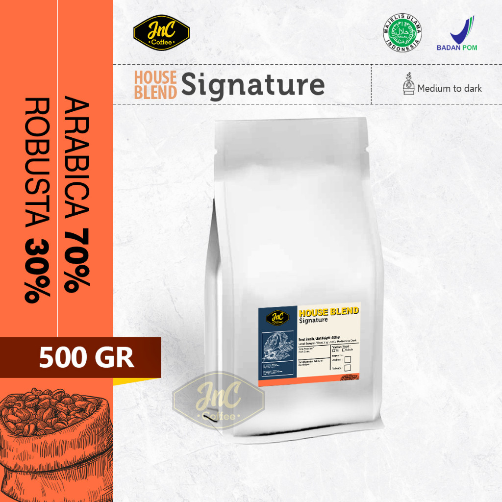 

JAMIN MURAH !!!House Blend JnC Signature 500 Gr 70% Biji Kopi Arabika 30% Robusta For Kopi Susu Espresso(BISA LANGSUNG ORDER)