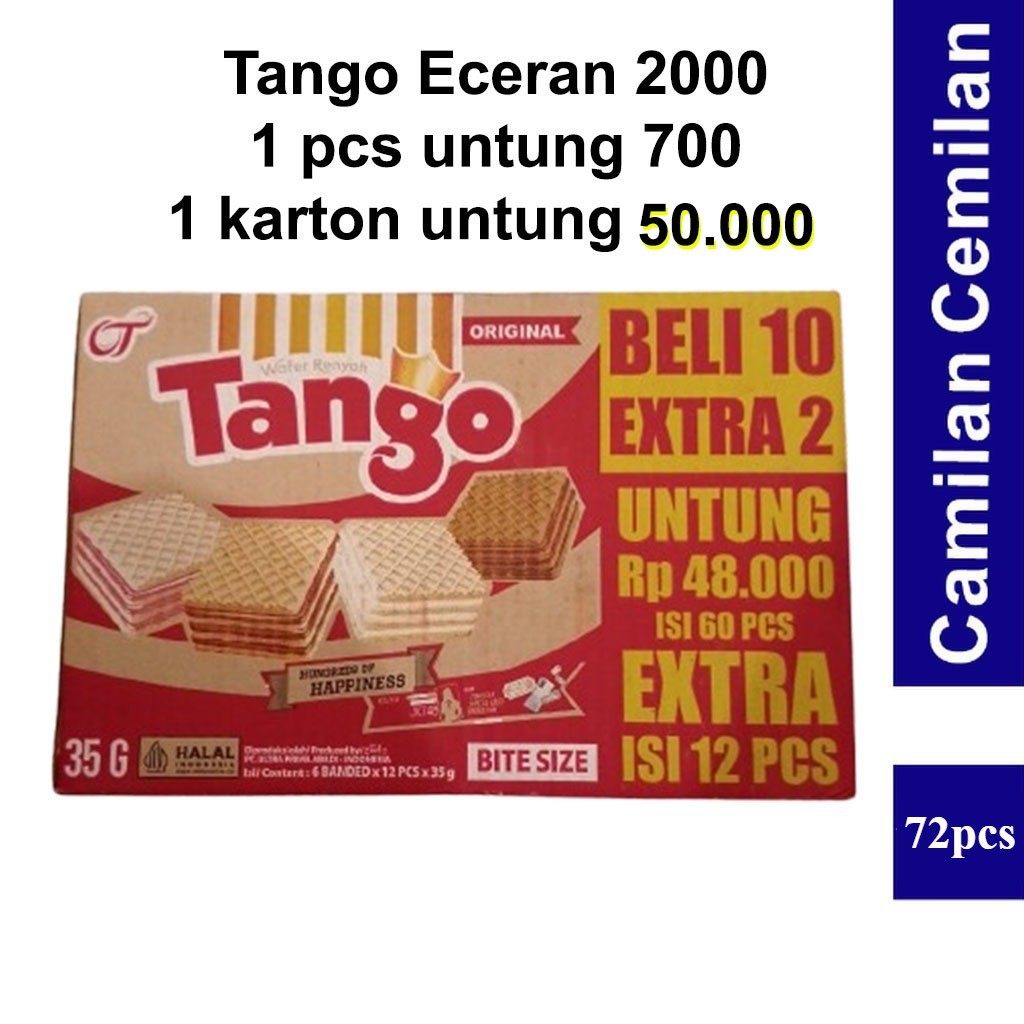 

Wafer Tango Coklat Eceran 2000 Karton isi 72 pcs x 35 gr
