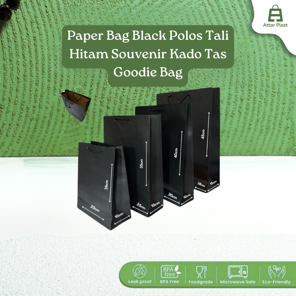 Paper Bag Black Polos Tali Hitam Souvenir Kado Tas Goodie Bag Kemasan Belanja Hadiah