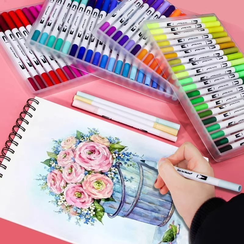 

Ay00! 24HGoodbata Spidol Double Head Drawing Pen Fine Art Watercolor 36/60/80/100/120 Warna Sketsa