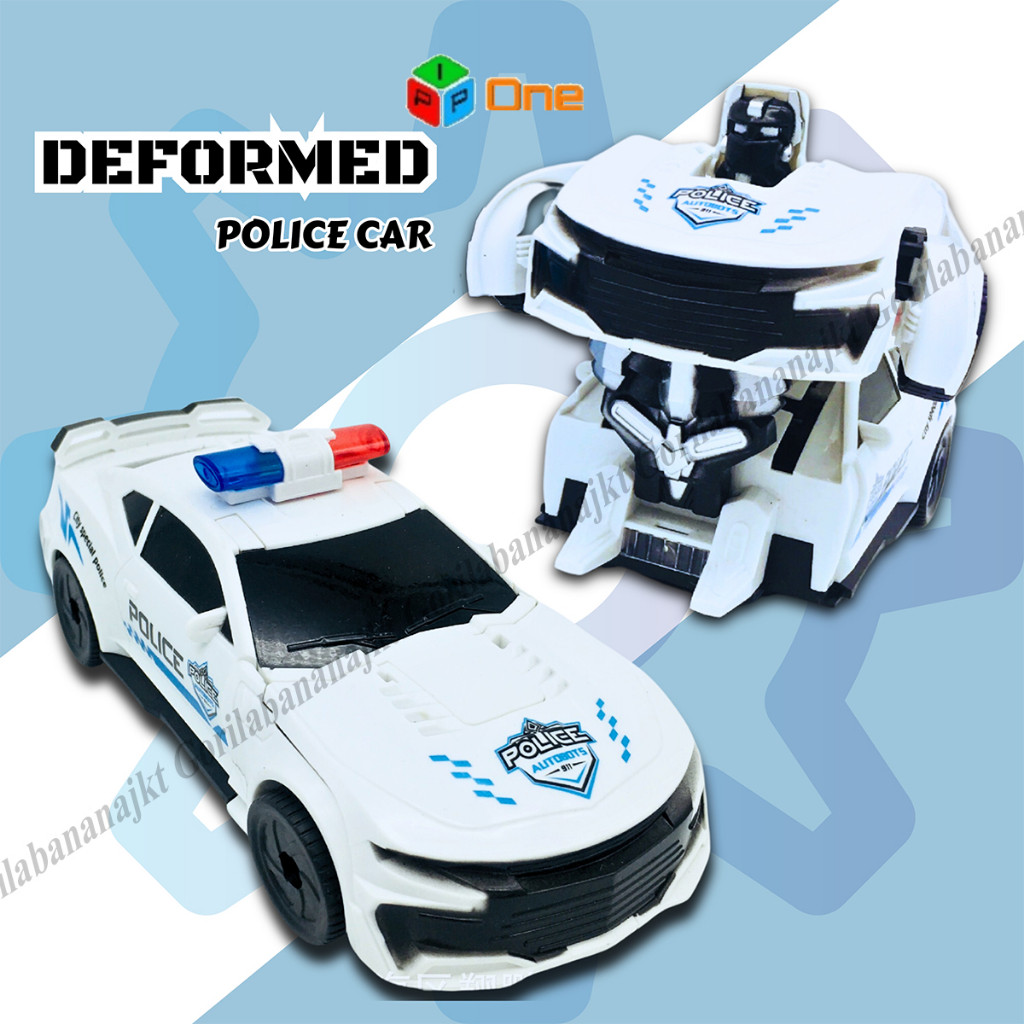 Mainan mobil polisi transformers deformation bisa berubah mobil robot