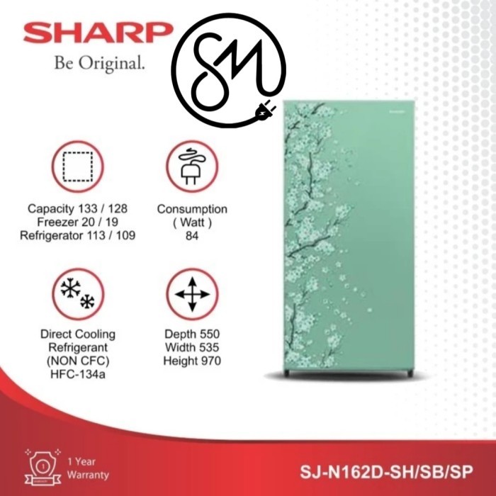 Kulkas Sharp 1 pintu SJ-N162D SH SB SP 162D SJN162D 133 L Kirei III