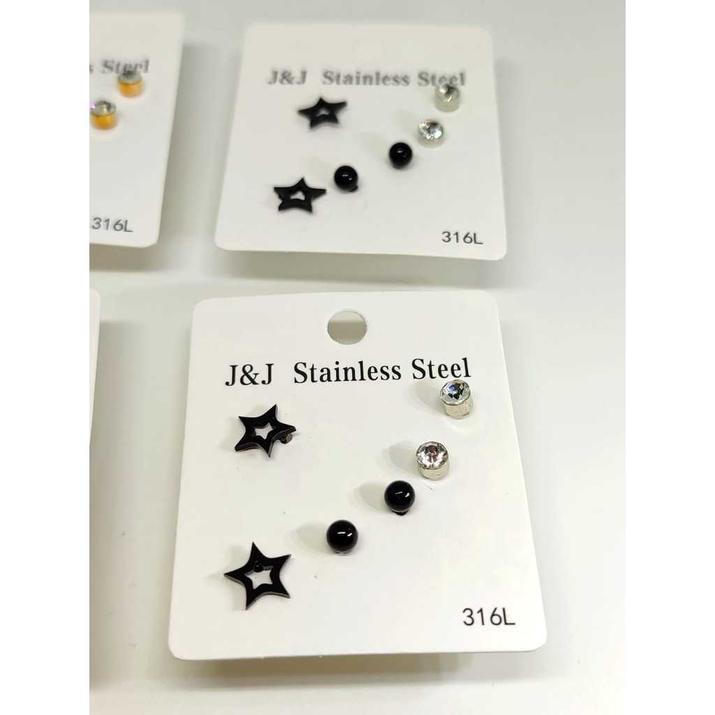 Dika Acc. Anting Tusuk 6 Pcs (3 pasang) Warna HItam Keren Fashion Ala Korea Set anting fashion korea
