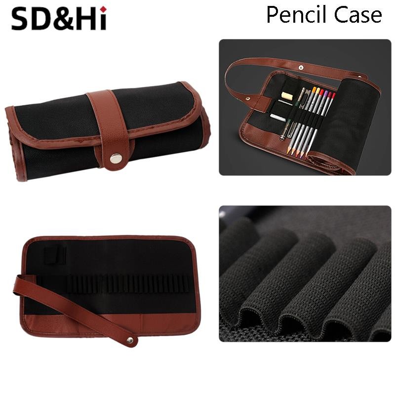 

1PC 24 Holes Pencil Case Retro Canvas Roll Up Brush Pen Pouch For Artist Students Makeup Office School Supplies