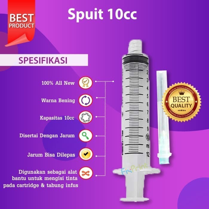 FixPrint Spuid 10cc Jarum Refill Tinta Cartridge Syringe 10 cc Suntikan 10 ml Isi Ulang Plus Jarum
