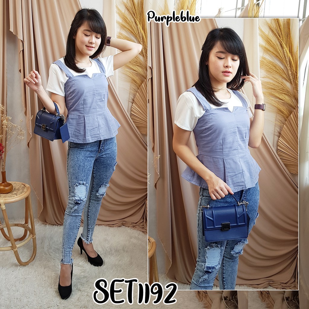SET1192 one set wanita kaos dan tank top inner dan outer lengan pendek polos